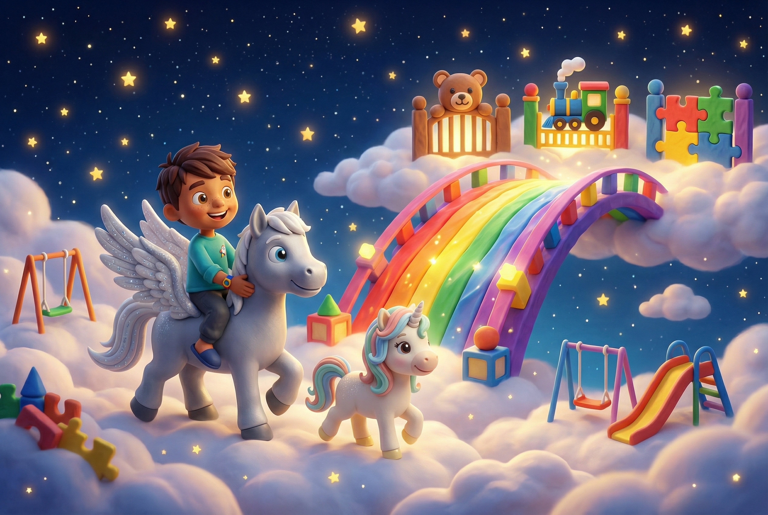 Rowan and the Rainbow Toy Bridge